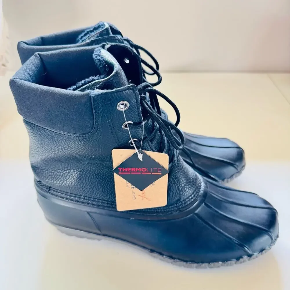 MENS WEATHERPROOF Black Leather Rubber Lace Up Snow Rain Ankle Boot Boots Shoes